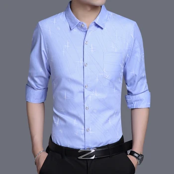 גברים חולצת צלב הדפס שרוול ארוך רגיל מתאים רשמית עסקים עבודה סוציאלית חולצות כפתור למטה החולצה החדשה בגדים S6002