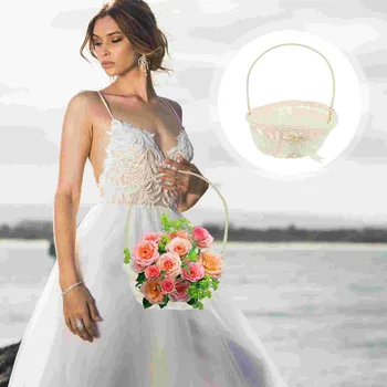 חוט חשמלי דוכן פרחים לחתונה מיני סל כרית ארוג פלסטיק מתנה אריזה נייד הסדר ילדה