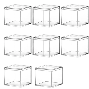 8 חתיכות של אקריליק השקוף פלסטיק מרובע מרובע קופסת תכשיטים מיני תיבת אחסון עם מכסה מיני מרובע מיכל 120Ml