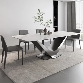 איטלקי יוקרתי מלבני אבן צלחת שולחן אור יוקרה מודרנית קטנים פשוטים ביתיים מעצב שולחן אוכל, כיסא combina