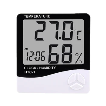 LCD דיגיטלי טמפרטורה מד לחות HTC-1 HTC-2 הביתה מקורה חיצונית לחות מדחום תחנת מזג אוויר עם השעון