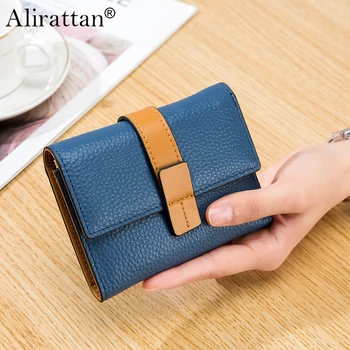 Alirattan 2023 את הארנק החדש קצר של נשים קליפ כסף שכבת עור פרה קיבולת גדולה ניגוד ארנק עור