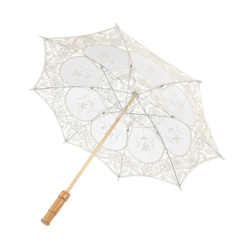 Toyvian מטריית תחרה בעבודת יד כלה מטריית צילום מטרייה עם ידית עץ לחתונה מסיבות ריקודים נייר