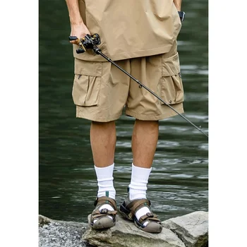 חיצוני יפני אור דק workwear מכנסיים קצרים לגברים ונשים בקיץ עם כיסים גדולים, רפויים ספורט מכנסיים,
