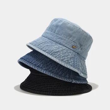 ריקועי תווית רטרו שטף ג ' ינס דלי כובע בסגנון יפני אמנותי שטחי דייג כובע אופנתי חיצוני שמש כובע