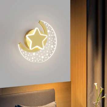 מנורת קיר חדר ילדים המנורה מודרני מינימליסטי נורדי יצירתי כוכב הירח קישוט במעבר ללמוד המנורה שליד המיטה