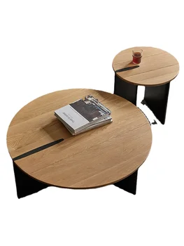 Xl קפה שולחן נורדי עץ מלא אלון ביטוי עגול בשילוב הסלון בבית פשוט שולחן עגול