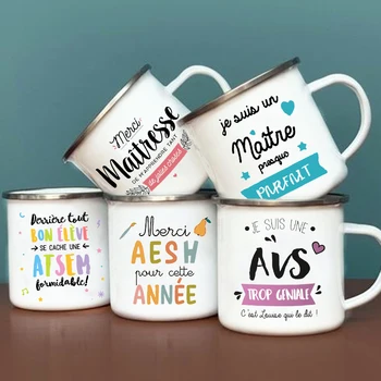 צרפתי הדפסה ספלים יצירתי כוסות קפה שותה מים אמייל כוס הספר להתמודד עם Drinkware מתנות Maitresse/מסחר/Atsem/Aesh/Avs