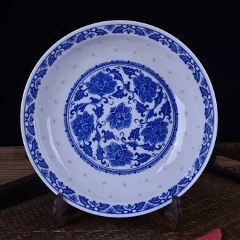 מרק, צלחת קרמיקה, צלחת ירקות, צלחת סינית רטרו כחול לבן חרס נוסטלגי פרח הדפסה צלחת הארוחה