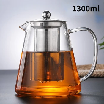 זכוכית מעובה קנקן תה קומקום Infuser בורוסיליקט גדול משק הבית עבור מים חום קנקן עם תה, קומקום 1300ml עמיד