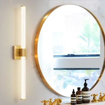 FSS LED פליז קיר מנורות קיר מעל המראה עם זכוכית שקופה בגוון 28W אורות בר חדר האמבטיה הקיר בסלון אור