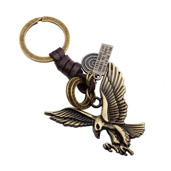 ציפור מחזיק מפתחות וינטג ' נשר עור אמיתי מחזיקי מפתחות מתכת ציפור Keyrings מחזיק תיק אביזרים לגברים נשים רטרו מחזיקי מפתחות מתנה