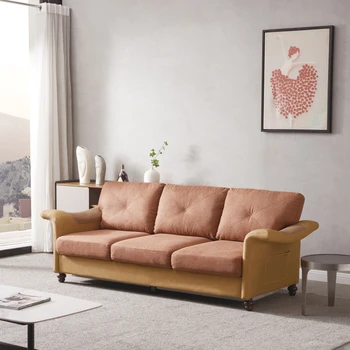 הרהיטים בסלון בד בד דמוי עור עם עץ הרגל ספה (אדום חום)