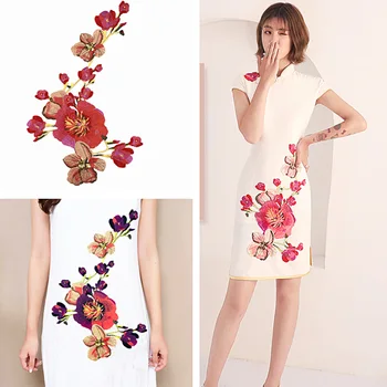 1Pc פרח רקמה אפליקציה עבור DIY בגדים Cheongsam שמלת תפירת אביזרים תיקונים שמלת החתונה אפליקציות 53x32cm