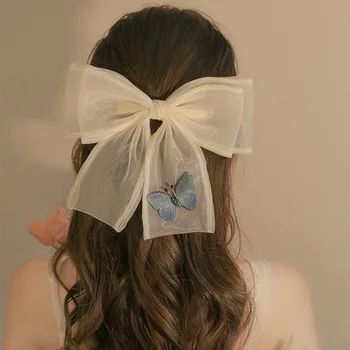 שיפון Bowknot פרפר שיער קליפ מתוק רומנטי אלגנטי אסתטיקה אביזרי שיער עבור נשים וינטאג ' אופנתי Hairwear מתנה