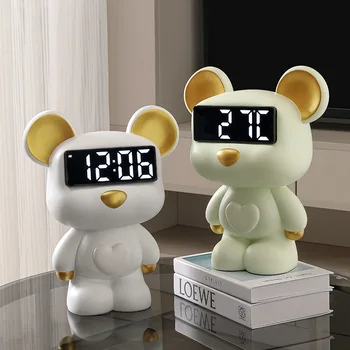 עיצוב הבית ארנב דוב שעונים פסלים חיים בחדר השינה טלוויזיה ארון שולחן העבודה קישוט אלקטרוני שעון קופת פיסול