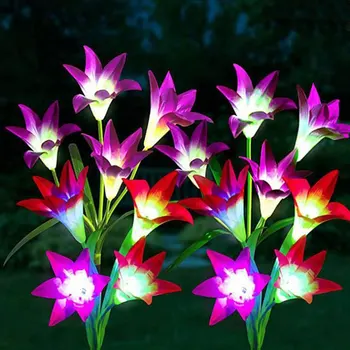 שמש גן אורות LED עם 4 לילי פרחים שינוי מנורות LED IP65 עמיד למים חיצוני גן מסלול פטיו תפאורה נוף
