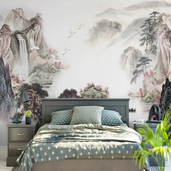 בסגנון סיני קישוט הבית דיו ציור טבע נוף צילום ציור קיר טפט ויניל השינה טלוויזיה ספה רקע קיר נייר 3D
