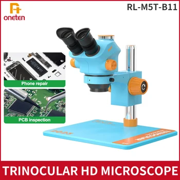 RELIFE RL-M5T-B11 7X-50X Trinocular HD מיקרוסקופ דיגיטלי תעשיית מיקרוסקופ מצלמת וידאו בשביל הלחמה תיקון כלי