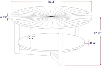 עץ קפה שולחן, עץ טבעי שולחן קפה עגול מעץ מלא במרכז המעגל גדול קפה שולחן סלון, 35.3x35.3x17.8I