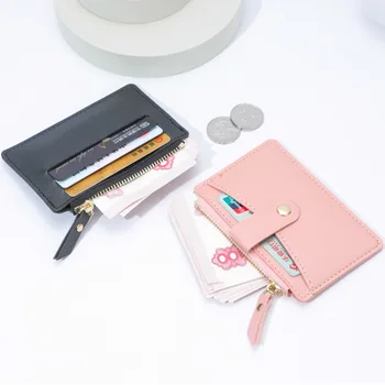 אופנה Mini בעל כרטיס ארנק ארנק מטבעות כרטיס תיק עור PU 6 צבע רוכסן ארנק מטבעות כיס בעל כרטיס נשים שחור הארנק