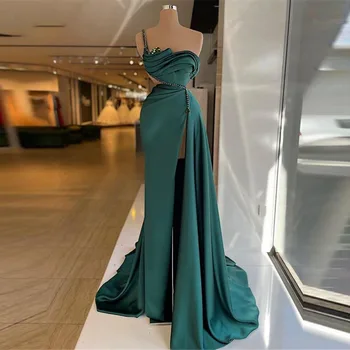 קיץ שמלה לנשף עבור נשים ירוק קפלים שסע סקסי מסיבת קוקטייל Evenign סאטן שמלת אורח רשמי אירוע Costum גרם 2023