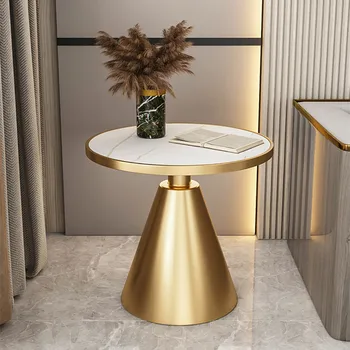 סיבוב יוקרה לצד שולחן מתכת לבנה מדף זהב שולחן צד בחדר השינה ברזל אסתטי שולחן באס דה סלון שולחנות קפה תפאורה