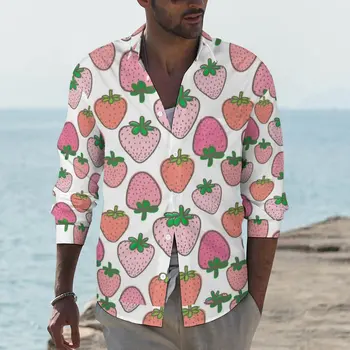 פינקי טריים תות החולצה סתיו מתוק חולצות מקרית אדם במגמת חולצות שרוול ארוך בעיצוב Y2K בגדים בתוספת גודל