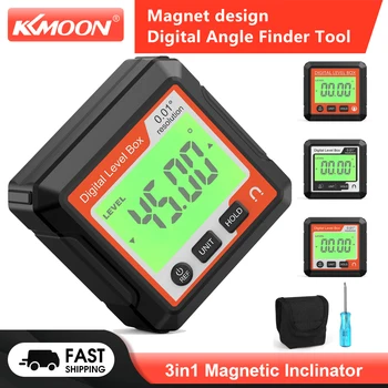 KKMOON 3in1 מגנטי Inclinator דיגיטלי רמה מאתר זווית 4 * 90° Inclinometer תצוגת LCD Dipmeter מד 4 יחידה להחלפה