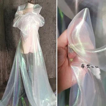 מעצבת בדים ניאון השמלה לייזר אשליה אורגנזה צבעוני שמלת החתונה רשת שיפוע רואה דרך בדים