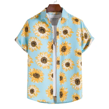 אופנה פרח 3d מודפס חופשי Mens חולצות קיץ קצר עם שרוולים הוואי פרחונית, חולצה, חולצה גברים רטרו החוף Camisas דה גבר