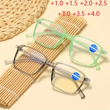 אנטי כחול קרני כיכר Presbyopic משקפיים נשים TR90 שקוף אפור מסגרת רוחק ראייה משקפיים כוח +1.0 +1.5 +2.0 עד +4.0