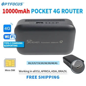 OPTFOCUS 4G lte נייד מודם נתב אלחוטי Powerbank USB TYPEC 4G כרטיס ה SIM-10000Mah רשת אלחוטית מודם 4G מיני כיס Wifi Hotspot