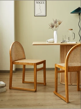 ריהוט בסגנון נורדי עץ מלא משענת האוכל כיסא קש מזדמן עיצוב שולחן אוכל כסא בבית מודרני פשוט Muebles