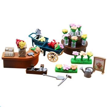 1:18 מיני סימולציה חנות פרחים להגדיר טרולי מיקרו-נוף קישוט בית הבובות ילדים משחקים בבית צעצועים