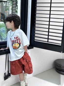 ילדים דק שרוול קצר חולצה למעלה 2023 קיץ החדש בסגנון קוריאני בנים אופנה מזדמן קריקטורה מודפס חולצת תינוק רזה העליון