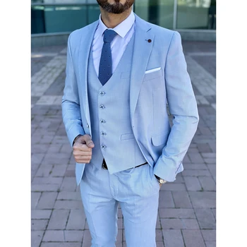 אופנה הקיץ זכר חליפה חדשה מוצק צבע דש החליפה Slim Fit 3 חתיכה עסקים רשמית החתונה החתן טוקסידו בגדים מותאמים אישית
