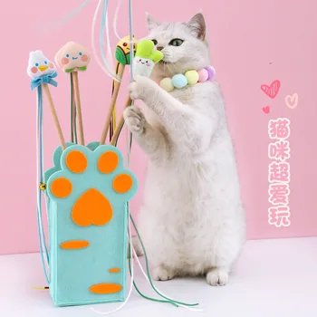 MPK סדרה חדשה מצויירת ציצית טיזר חתול מקל פירות סדרת קול אינטראקטיבי לחתול צעצוע פאזל