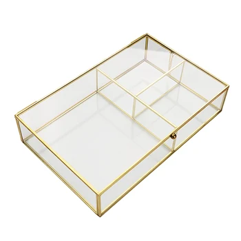 זכוכית שקופה קופסת תכשיטים תכשיטים ארגונית בעל השולחן Containe איפור ארגונית אבק-הוכחה תיבת אחסון,S