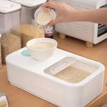 אורז מתקן יצירתי שקוף קמח דגנים מיכל אחסון עם גלגול הגלגל פירות יבשים דלי אביזרים למטבח