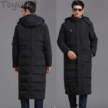 Tcyeek 2023 גברים למטה מעיל נתיק עם ברדס ארוך מעיל המשאף גברים הבגדים מעובה חם, מעילים זכר החורף Abrigo גבר